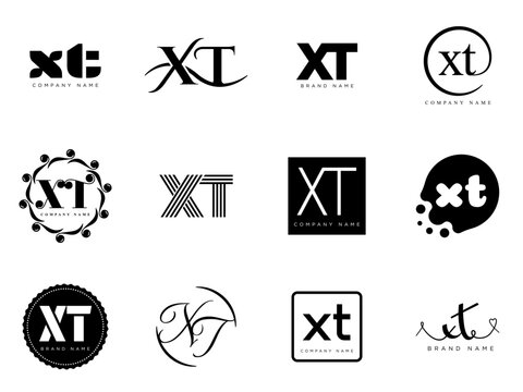 XT logo company template. Letter x and t logotype. Set different classic serif lettering and modern bold text with design elements. Initial font typography.