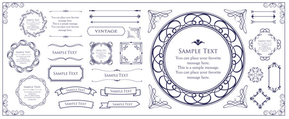 ビンテージフレーム。デザインテンプレート。ゴージャスな額のセット。
