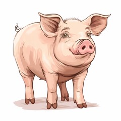 Fototapeta premium cartoon clipart drawing of a pig on an isolated white background