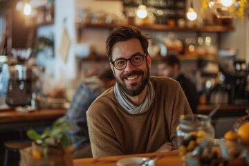 Smiling Man in a Cafe