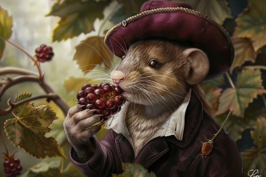 mr ratty from wind in the willows eating a juicy blackberry