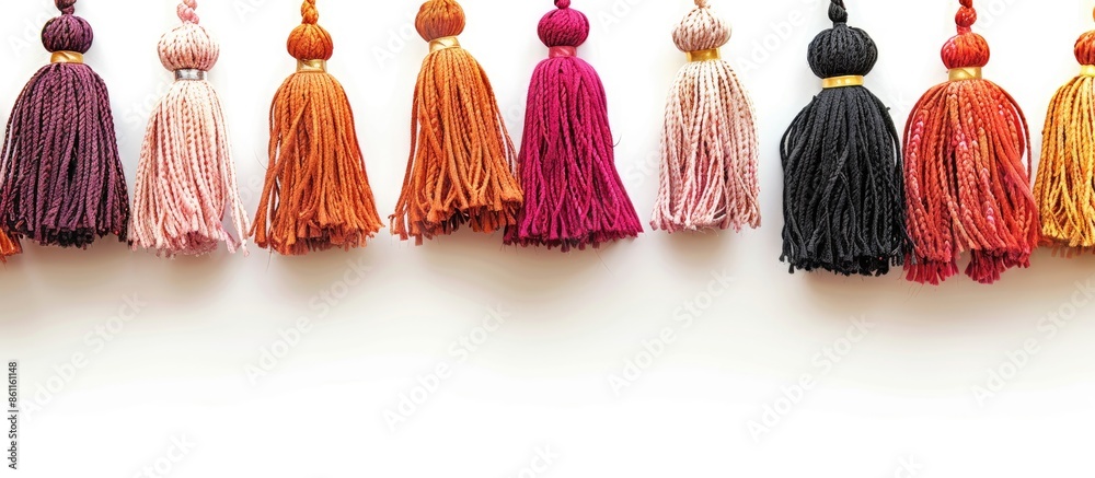 Wall mural Decorative tassels isolated on white. Copy space image. Place for adding text and design - Wall murals