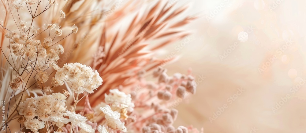 Poster dry color grass flower for interior decoration. copy space image. place for adding text and design