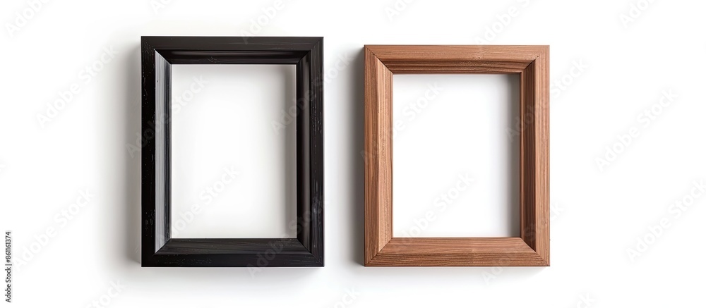 Wall mural brown and black wooden photo frame isolated on a white background. copy space image. place for addin