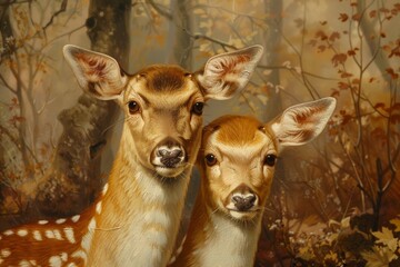 Obraz premium Pair of curious female fallow deer