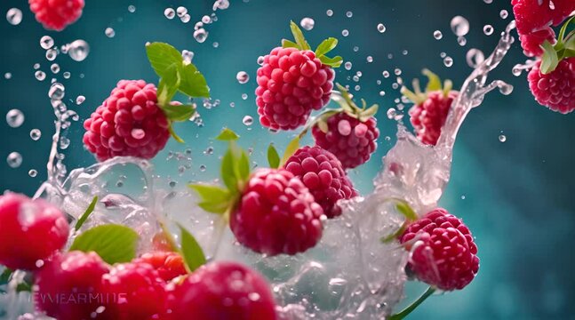 raspberry in water splash