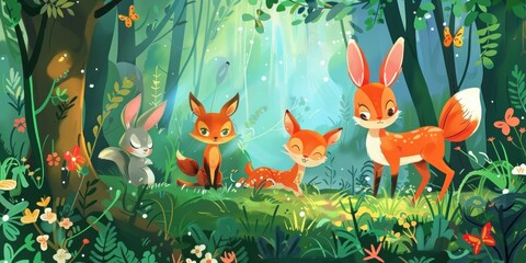Cute Animal Friends in a Lush Forest