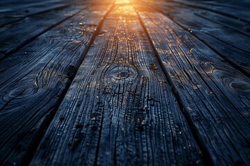 A Wooden Floor closeup for Pier Bridge at Sunset