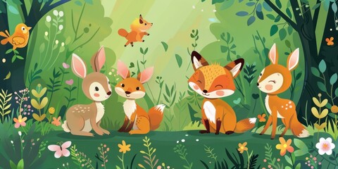 Cute Animals in a Lush Green Forest