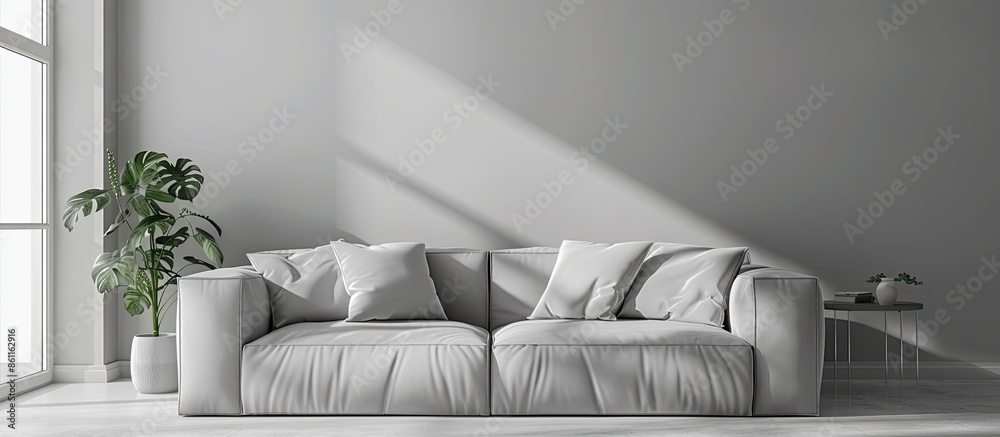 Sticker gray theme living room with sofa. copy space image. place for adding text and design