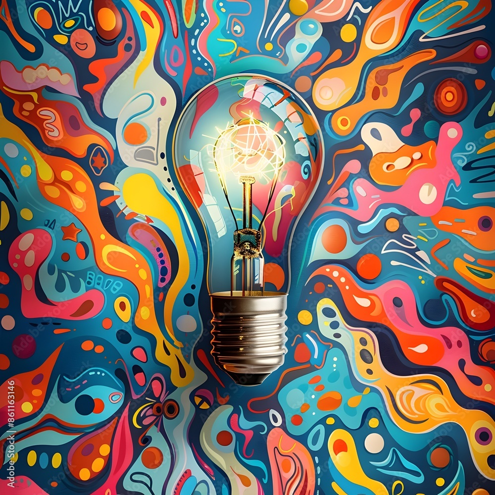 Canvas Prints vibrant colorful patterns surrounding glowing light bulb representing creative thinking and idea con