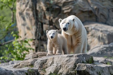 Fototapeta premium Polar bear with twin cubs (Ursus maritimus)