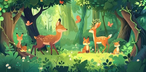 Naklejka premium Forest Friends: A Charming Cartoon Illustration