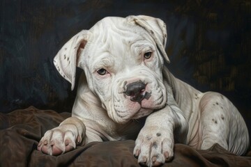 Obraz premium Portrait of American Bulldog puppy at twelve weeks old (PR)