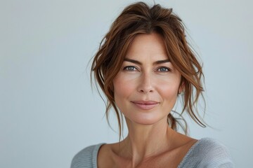 Elegant mid-aged woman with a confident look towards the camera,