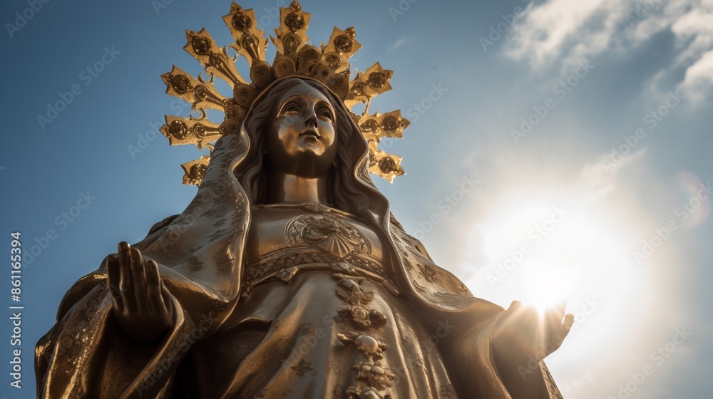 Wall mural virgen del carmen catholic religious holiday, female statue against the sky. ai generated.