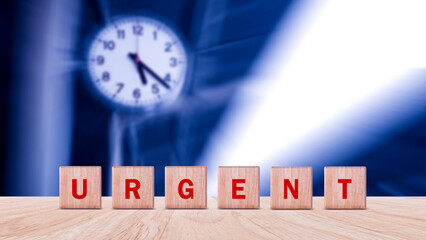 URGENT, Wooden blocks with URGENT text and Business concept, informative and communication...