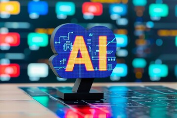 Digital AI Icon with Neon Colors and Glowing Background