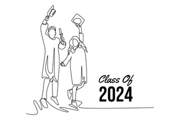 Class of 2024 concept. Single line draw design vector graphic illustration.