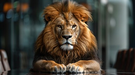 Fototapeta premium A lion as a corporate leader discussing strategies in a boardroom