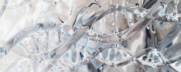Closeup of DNA strands forming a microchip, futuristic, white and silver, digital art, high resolution