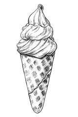 Ice cream cone vintage food vector sketch drawing