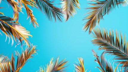 Obraz premium Tropical palm fronds border creating space for text, nature inspired background frame