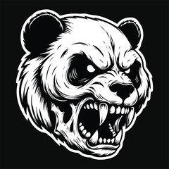 Obraz premium Dark Art Angry Skull Panda Head Black and White Illustration