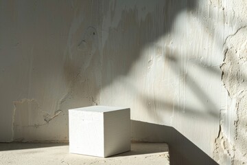 White Cube on a White Wall with Shadows