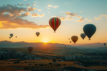 Naklejka premium Hot Air Balloons Soaring Over Cappadocia at Sunrise