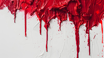 A vibrant red paint slowly trickling down a wall, creating a mesmerizing and artistic effect background