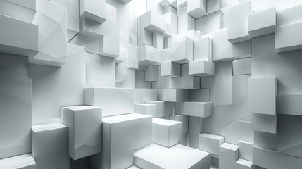 Obraz premium Abstract white geometric background featuring interlocking cubes and intricate patterns, perfect for modern and minimalist designs.