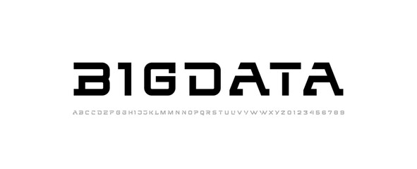 Cyber technology alphabet font, letters and numbers, vector illustration 10EPS