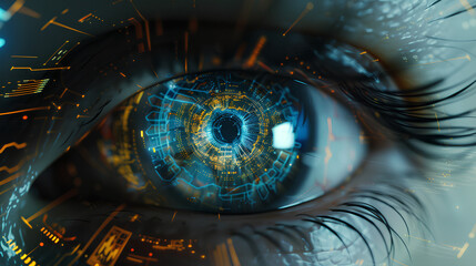 Eye of futuristic and Innovative Imagery AI and Automation use of artificial intelligence and automation in business processes, illustrating efficiency and productivity enhancements