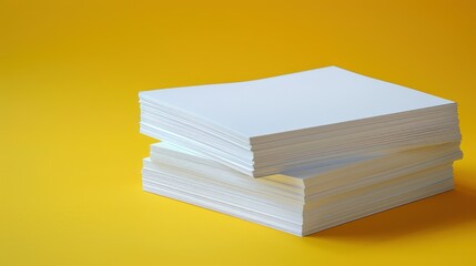 stacks of white paper. on a bright yellow background