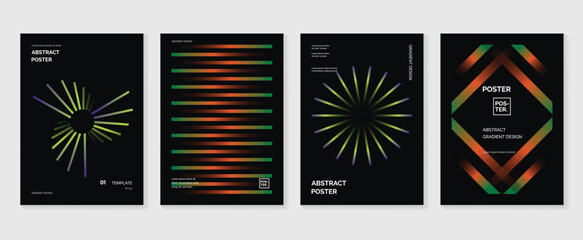 Abstract gradient poster background vector set. Minimalist style cover template with vibrant perspective 3d geometric prism shapes collection. Ideal design for social media, cover, banner, flyer.
