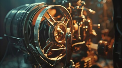 Old style movie projector close up