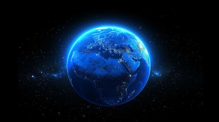 Obraz premium 3d blue earth globe with continent outlines amidst starry black space background