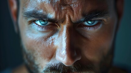 Obraz premium Intense and Determined Man with Powerful Facial Expression and Dramatic Lighting