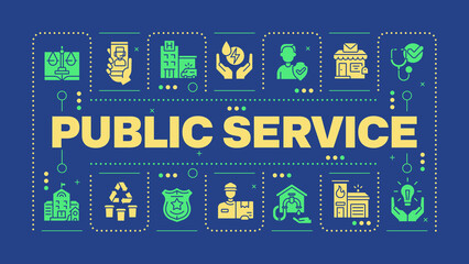 Public service dark blue word concept. Government services. Law enforcement and healthcare. Visual communication. Vector art with lettering text, editable glyph icons. Hubot Sans font used