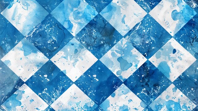 Bavarian Oktoberfest seamless pattern with blue and white rhombus Flag of Bavaria Oktoberfest blue checkered background Wallpaper Vector old diamonds background with cracks and dust
