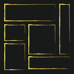grange gold and black vector brush stroke with frames. Square frame or background for text on black background in eps 10.