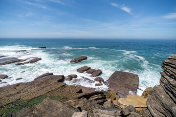 ocean view from the rocky shore of Peniche, Portugal