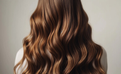 Fototapeta premium Shiny, wavy brown hair against a white background.