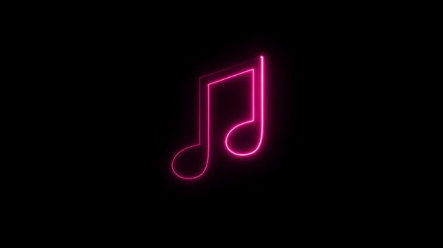 Neon music sign. Glowing neon effect music icon. Musical note line icon. on a black background.