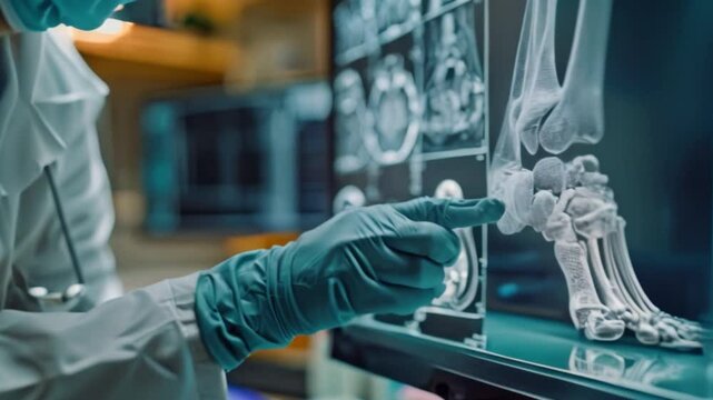 An orthopedic physician, or orthopedist Put on medical gloves and a surgical mask. We are investigating the reason behind the ankle bone.