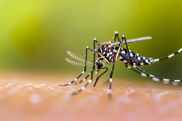 Close-up of a Mosquito Feeding on Skin