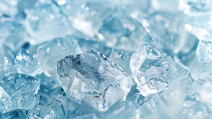 a close up of ice cubes with water droplets on them and a blue background