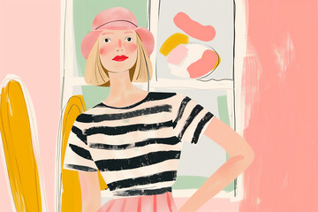 Young girl posing isolated sketch style illustration