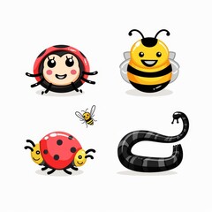 Obraz premium Cute cartoon kawaii funny baby character. Ladybug. Happy Valentine's Day. Flat design. White background. Modern illustration.
